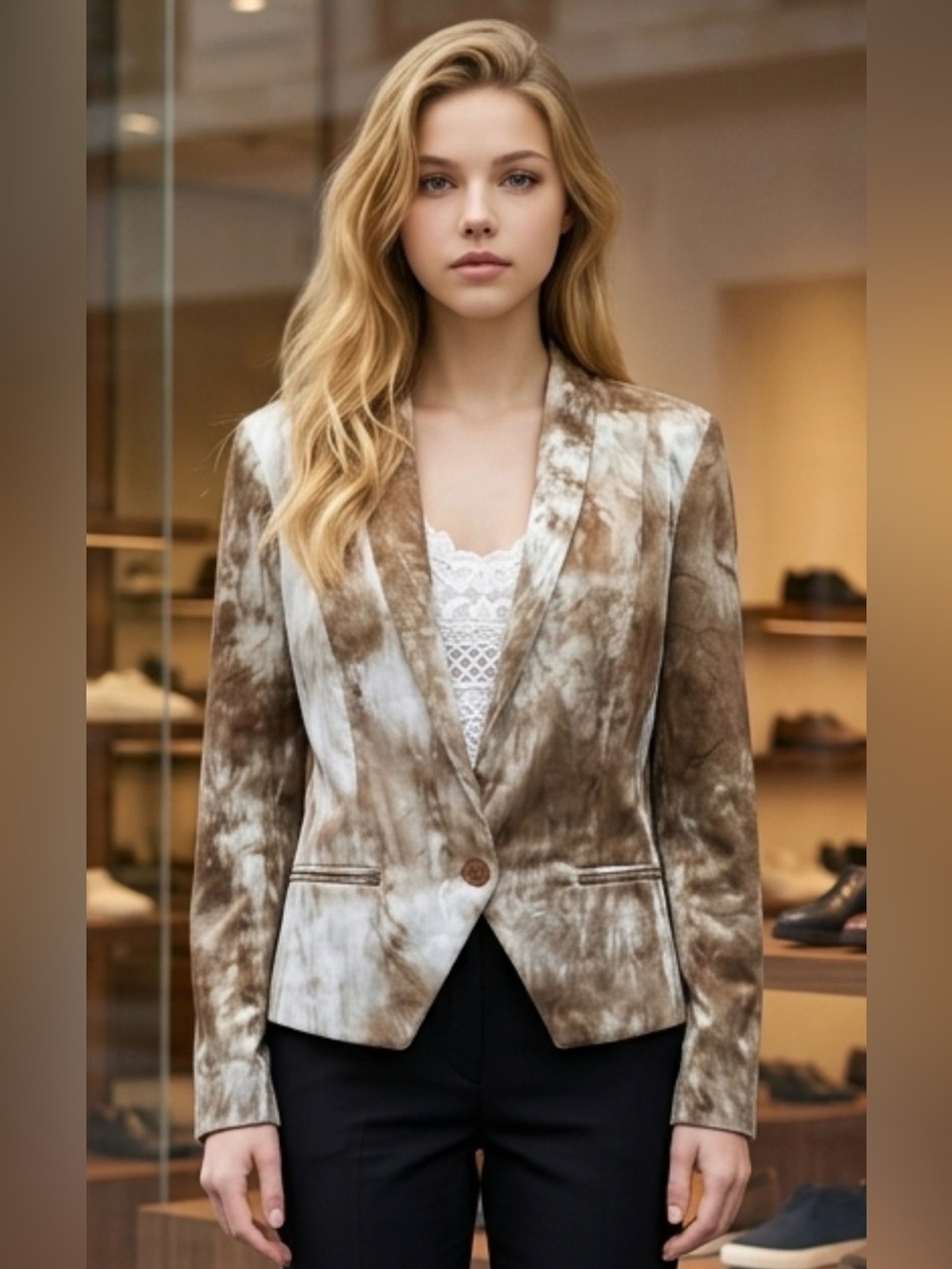 Tie-Dye Velvet Single-Button Blazer - Brown